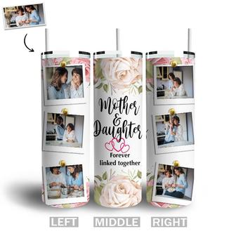 Custom Mother And Daughter Forever Linked Together Tumbler | Custom Photo | Mothers Day Gifts For Mom | Personalized Mom And Daughter Skinny Tumbler - Seseable