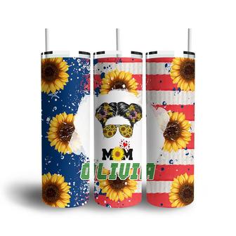Custom American Flag Sunflower Mom Skinny Tumbler | Custom Name | Mom Gift | Personalized Mom Skinny Tumbler - Seseable