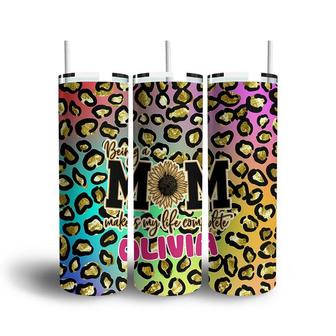 Custom Colorful Leopard Being A Mom Makes My Life Complete Skinny Tumbler, Custom Name, Quotes, Mom Gift, Personalized Mom Skinny Tumbler - Seseable