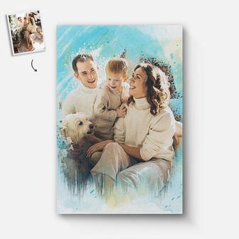 Custom Watercolor Painting Effect From Family Photo Portrait Canvas | Custom Photo | Gift For Mom | Beloved Wife | Personalized Mothers Day Photo Canvas - Seseable
