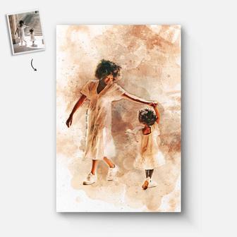 Custom Watercolor Painting Effect From Photo Portrait Canvas | Custom Photo | Mother and Daughter Gifts | Personalized Mothers Day Photo Canvas | Seseable CA