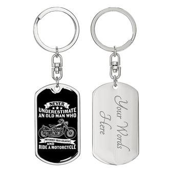 Custom Never Underestimate An Old Man Keychain With Back Engraving | Birthday Gifts | Personalized Motorcycle Dog Tag Keychain | Seseable CA