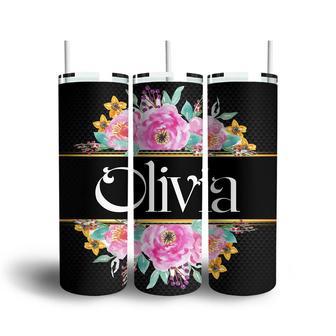 Custom Rose Skinny Tumbler, Custom Name, Best Name Gift, Personalized Name Skinny Tumbler - Seseable