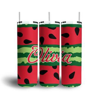 Custom Watermelon Skinny Tumbler, Custom Name, Cute Name Gift, Personalized Name Skinny Tumbler - Seseable