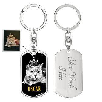 Custom Black And White Pet Photo With Back Engraving Keychain, Birthday Gifts For Pet Lovers, Personalized Photo Dog Tag Keychain - Seseable