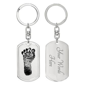 Custom Foot Print Dog Tag With Back Engraving | Unique Birthday Gifts For Baby | Personalized Photo Dog Tag Keychain - Seseable
