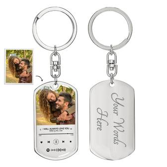 Custom Spotify Song Photo With Back Engraving Keychain | Birthday Gifts | Music Player Display | Personalized Photo Dog Tag Keychain - Seseable