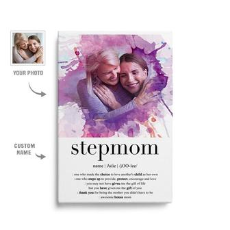 Custom Best Stepmom Definition Watercolor Portrait Canvas | Custom Photo | Mothers Day Gift For Stepmom | Personalized Photo Stepmom Canvas - Seseable