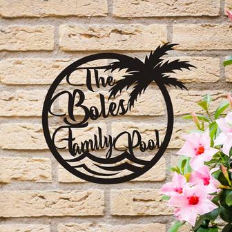 Personalized Pool Sign, Family Pool Sign, Pool Sign, Metal Wall Art, Pool Palm Sign, Wall Decor - Thegiftio
