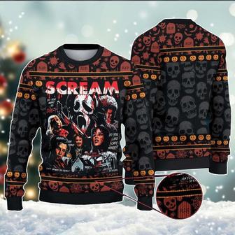 Personalized Scream Movie Ugly Christmas Sweater, Horror Movie Characters Sweatshirt | Favorety