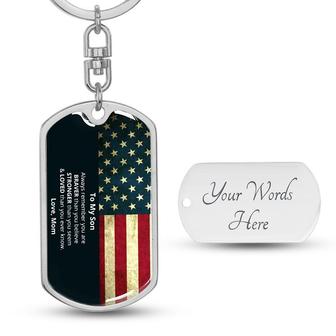 Custom To My Son Flag Keychain With Back Engraving | Birthday Son Gifts | Personalized Son Dog Tag Keychain - Seseable