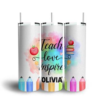 Custom Teach Love Inspire Tye Dye Skinny Tumbler, Custom Name, Teacher Life, Personalized Teacher Skinny Tumbler - Seseable