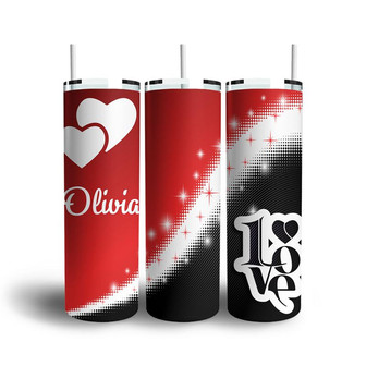 Custom Love Heart Skinny Tumbler, Custom Name, Gift For Couple, Personalized Valentines Day Skinny Tumbler - Seseable