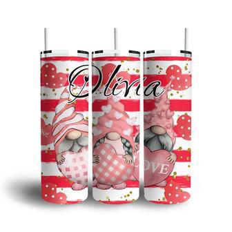 Custom Red Valentine Gnomes Skinny Tumbler, Custom Name, Best Valentine Gift, Gnome, Personalized Valentines Day Skinny Tumbler - Seseable