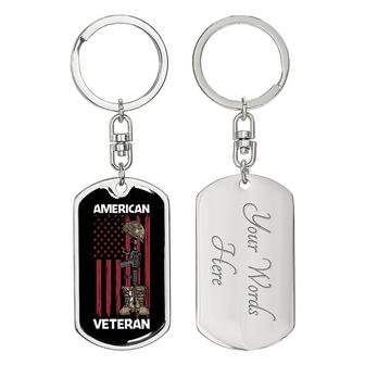Custom American Veteran 1 Keychain With Back Engraving | Best Birthday Gifts | Personalized Veteran Dog Tag Keychain - Seseable