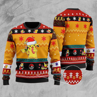 Pikachu Ugly Sweater, Pikachu Pocket Monster Ugly Christmas Sweatshirt, Pikachu Christmas Sweater - Thegiftio UK