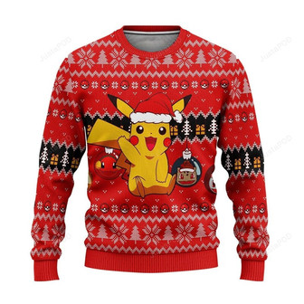 Pikachu Ugly Sweater, Pikachu Pocket Monster Ugly Christmas Sweatshirt, Pikachu Christmas Sweater - Thegiftio UK