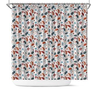 Retro Floral Nordic White Color Pattern Boho Home Shower Curtain | Seseable CA