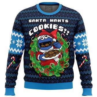 Santa’s Cookies Cookie Monster Ugly Christmas Sweater, Ugly Christmas Sweater For Men Women | Favorety