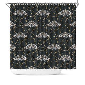 Sparkle Night Moon Star With Butterfly Boho Shower Curtain | Seseable CA