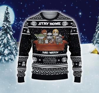 Stay Home And Watch Star Wars Ugly Christmas Sweater, Christmas Movie Sweatshirt, Marvel Movie All Over Print Sweater | Favorety AU