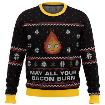 Studio Ghibli May All Your Bacon Burn Calcifer Ugly Christmas Sweater, Ugly Christmas Sweater For Men Women | Favorety UK