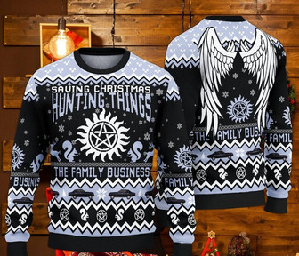 Supernatural Ugly Sweater, Saving Christmas Hunting Things Ugly Christmas Sweatshirt - Thegiftio UK