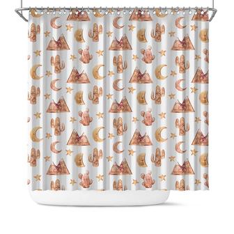 Watercolor Cactus Desert And Moon Cute Gift Boho Shower Curtain | Seseable CA