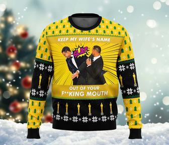 Will Smith Slaps Chris Rock Meme Ugly Xmas Sweater, Keep My Wife's Name Out Of You Fvking Mouth | Favorety DE