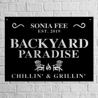 Backyard Paradise CustomMetal Wall Sign, Personalized Backyard Sign, Custom Barbeque Metal Sign - Thegiftio UK