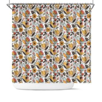 Yellow And Blue Birds Boho Birds And Flowers Shower Curtain | Seseable CA