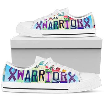 Alzheimer Warrior Licence Plate Low Top Canvas Shoes - Monsterry CA