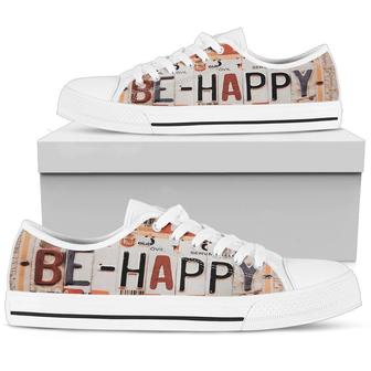 Be Happy Licence Plate Low Top Canvas Shoes - Monsterry UK