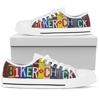Biker chick Licence Plate Low Top Canvas Shoes - Monsterry