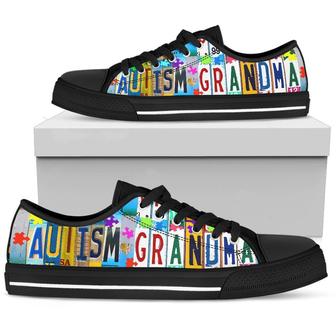 Black Autism Grandma Licence Plate Low Top Canvas Shoes - Monsterry