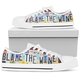 Blame The Wine White Licence Plate Low Top Canvas Shoes - Monsterry