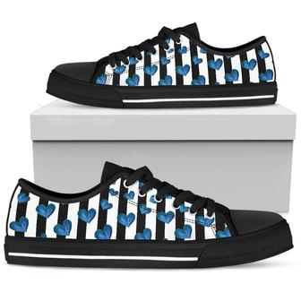Blue Hearts Women's Licence Plate Low Top Canvas Shoes - Monsterry