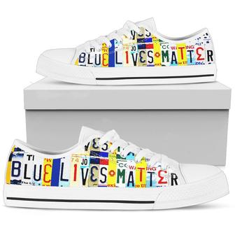 Blue Lives Matter Licence Plate Low Top Canvas Shoes - Monsterry