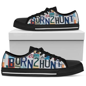Born 2 Hunt Licence Plate Low Top Canvas Shoes - Monsterry