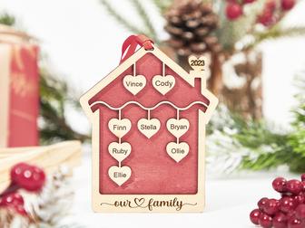Personalized Big Family And Pet Wooden Ornament Christmas Gift Ornament | Mazezy