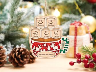 Personalized Family Wooden Ornament Marshmallow Cup Christmas Ornament | Mazezy
