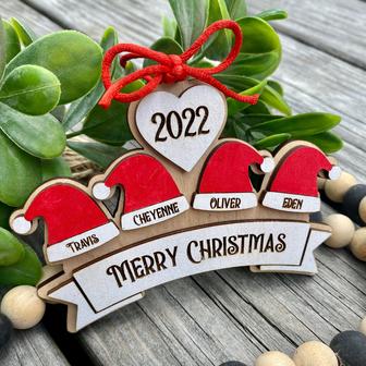 Personalized Family Name Wooden Ornament Santa Hat Christmas Ornament | Mazezy UK