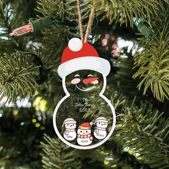 Personalized Snowman Family Shaker Acrylic Wooden Christmas Ornament | Mazezy