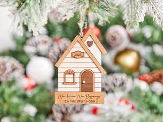 Personalized Wooden House Ornament New Home Family Christmas Ornament | Mazezy
