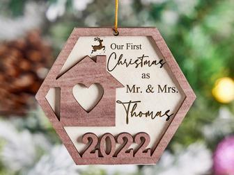Personalized Wood Home Ornament First Christmas Wooden Ornament Gift | Mazezy