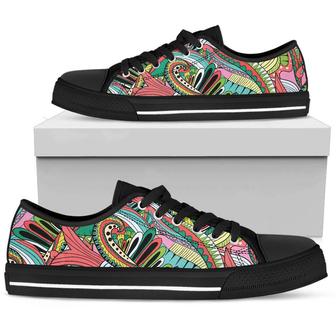 Funky Patterns in Greens Women's Low Top Shoes (Black) - Monsterry CA