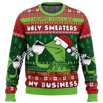 None Of My Business Kermit the Frog Ugly Christmas Sweater, Ugly Christmas Sweater For Men Women | Favorety UK