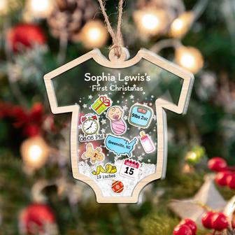 Personalized Baby Birth First Christmas Shaker Acrylic Wooden Ornament | Mazezy