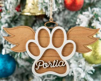 Personalized Dog Paw Wooden Ornament Pet Memorial Christmas Ornament | Mazezy