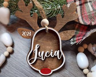 Personalized Rudolph Wooden Ornament Christmas Family Name Ornament | Mazezy